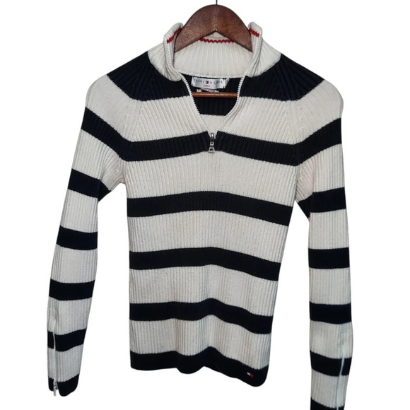 Tommy Hilfiger Sweaters - Vintage Tommy Hilfiger 1/4 Zip Black and White Crewneck Sweater